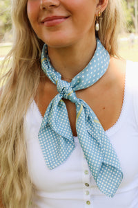 Polka Dot Square Silky Scarf - Blue