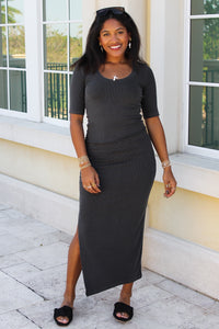 The Edge Side Slit Midi Dress - Charcoal