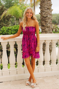 Island Breeze Smocked Mini Dress - Fuchsia/Purple