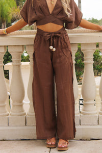 The Sahara Side Slit Pants - Brown