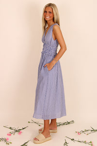 Coastal Moments Striped Midi Dress - Blue/White