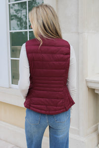 Fall In Love Light Weight Padded Vest - Burgundy