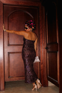 Holiday Glow Sequin Maxi Dress - Brown