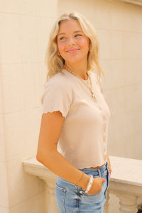 Delicate Edge Scalloped Button Down Cardigan - Khaki