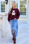 Snuggle Up Teddy Crew Neck Knit Sweater - Burgundy