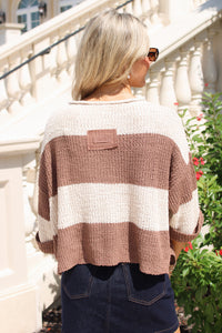 Cozy Dreams Striped Cropped Sweater - Oatmeal/Cocoa
