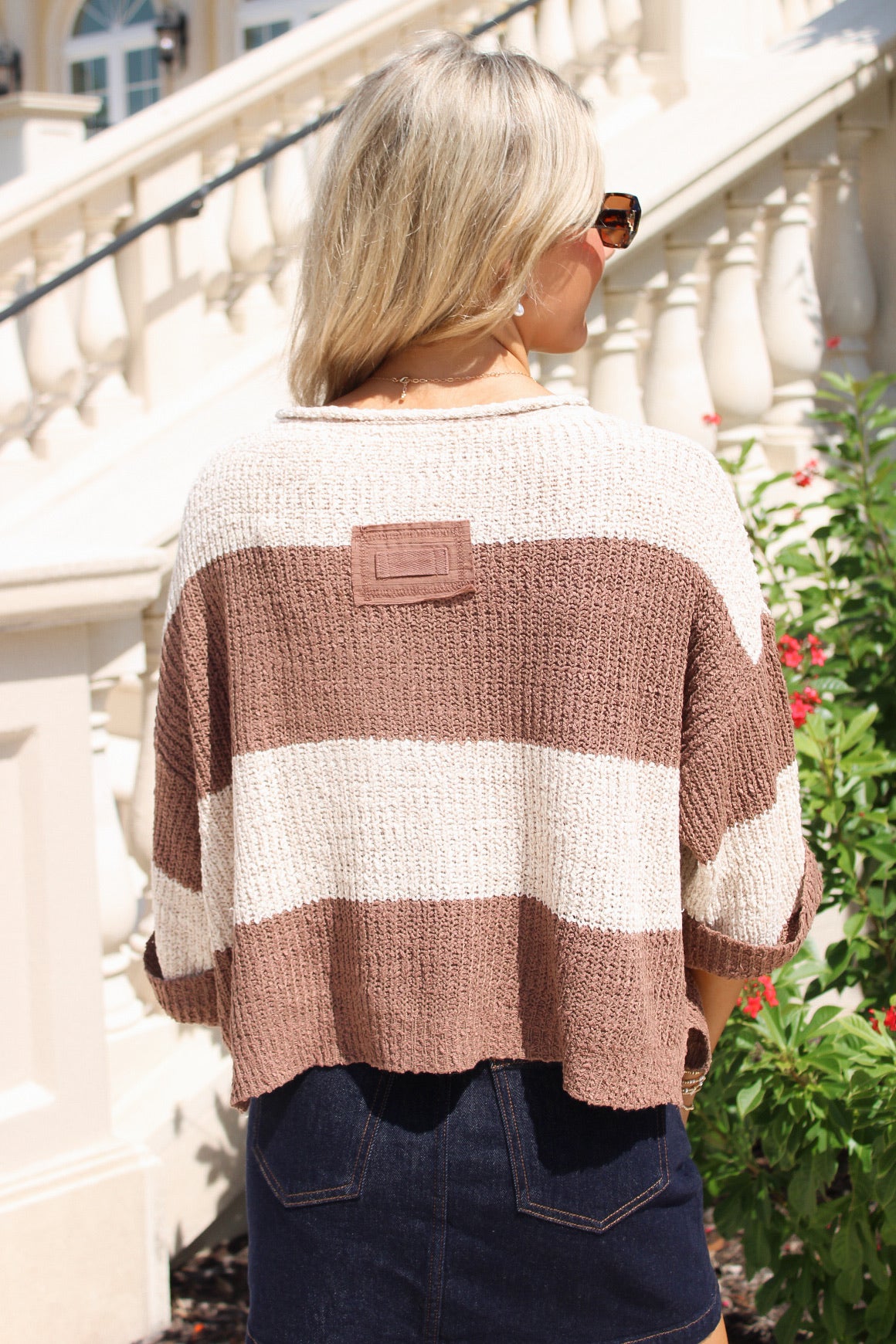 Cozy Dreams Striped Cropped Sweater - Oatmeal/Cocoa