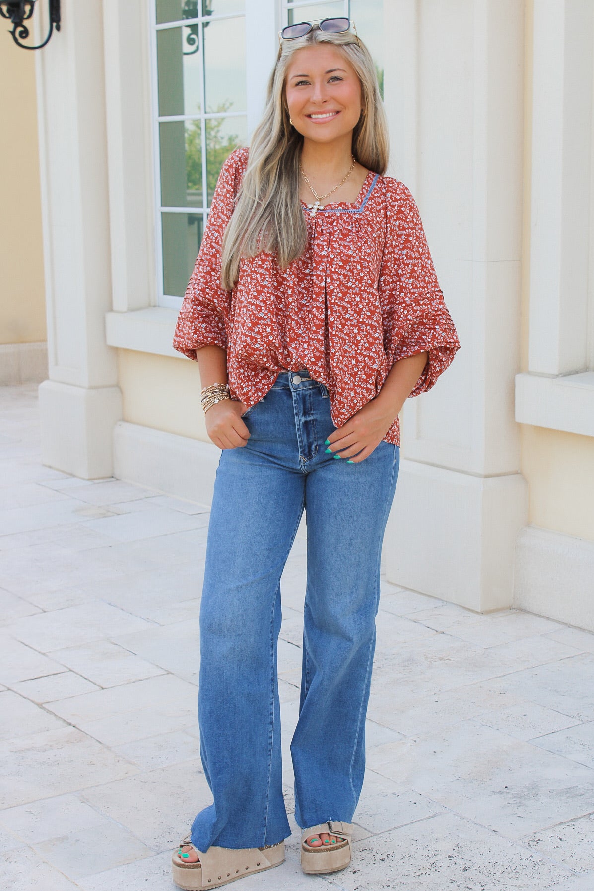 Giving Gratitude Floral Printed Top - Clay