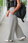 Stay On Track Wide Leg Pants - Black/White