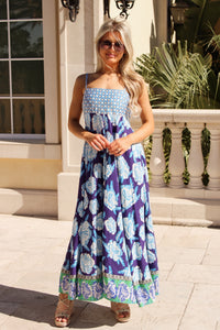 Ocean Air Floral Maxi Dress - Royal Blue