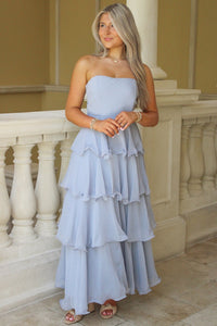 Elegant Times Strapless Tiered Maxi Dress - Lt. Blue