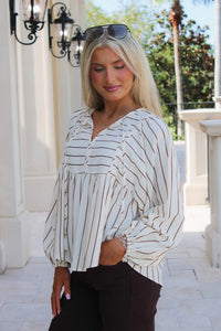 Chasing You Tie Front Striped Top - Coco