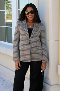 Classic Intentions Hounds Tooth Blazer - Brown Hazel