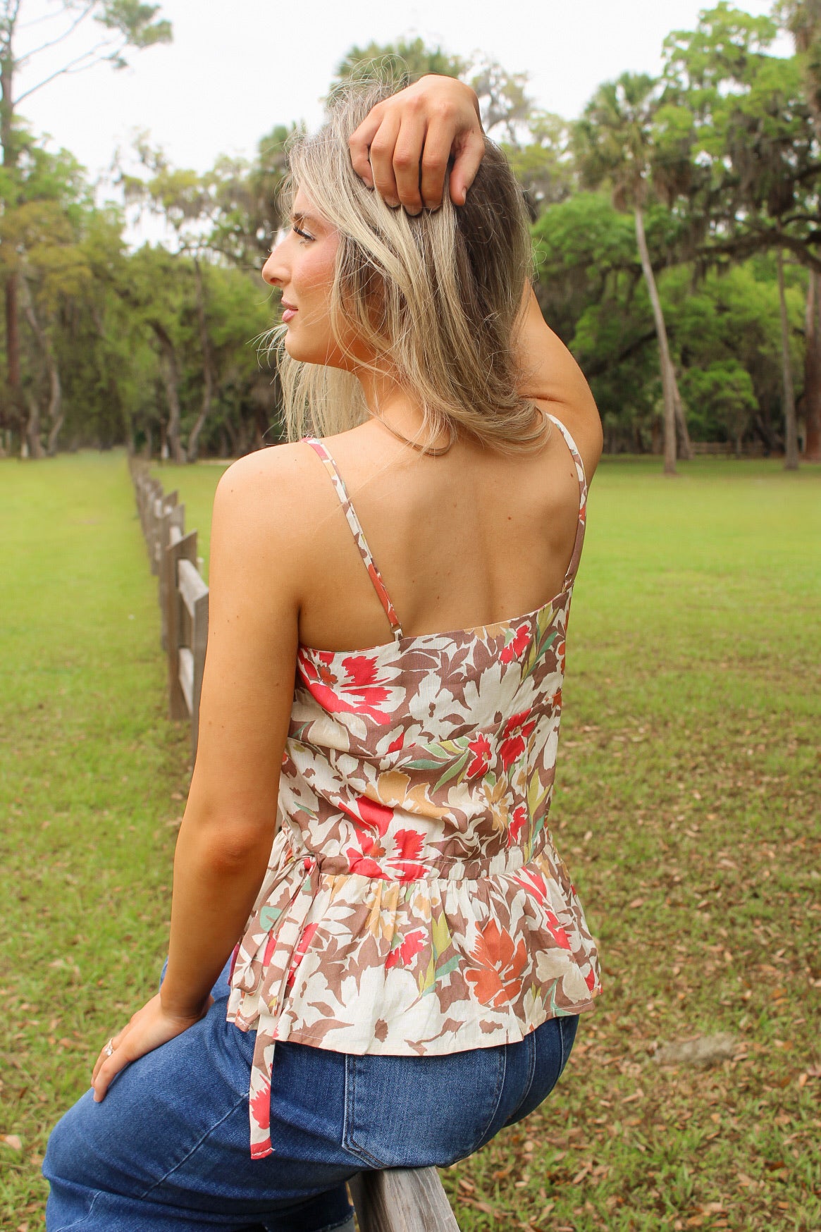 Sadie & Sage: Floral Dunes Tie Tank Top - Taupe