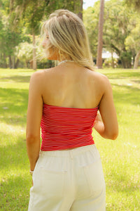 Sadie & Sage: Jukebox Knit Tube Top - Red/White
