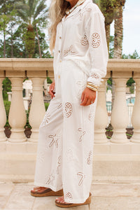 Surf Gypsy: Ocean Eyelet Wide Leg Pants - White