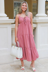 Catching Sunshine Cut Out Tiered Midi Dress - Mauve