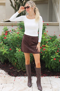 Z Supply: Perri Suede Mini Skirt - Dark Chocolate
