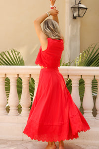 Summer Freedom Eyelet Midi Skirt - Red