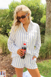 Salt Air Striped Button Down Top - Blue