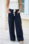 Willow Stitched Contrast Wide Leg Pant - Navy