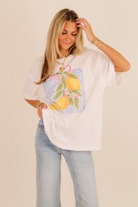 Citrus Charm Lemon Printed Tee - White Multi