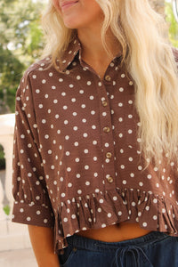 Making My Move Polka Dot Ruffled Hem Top - Coco