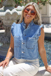 Adventure Begins Ruffle Stitch Vest - Denim