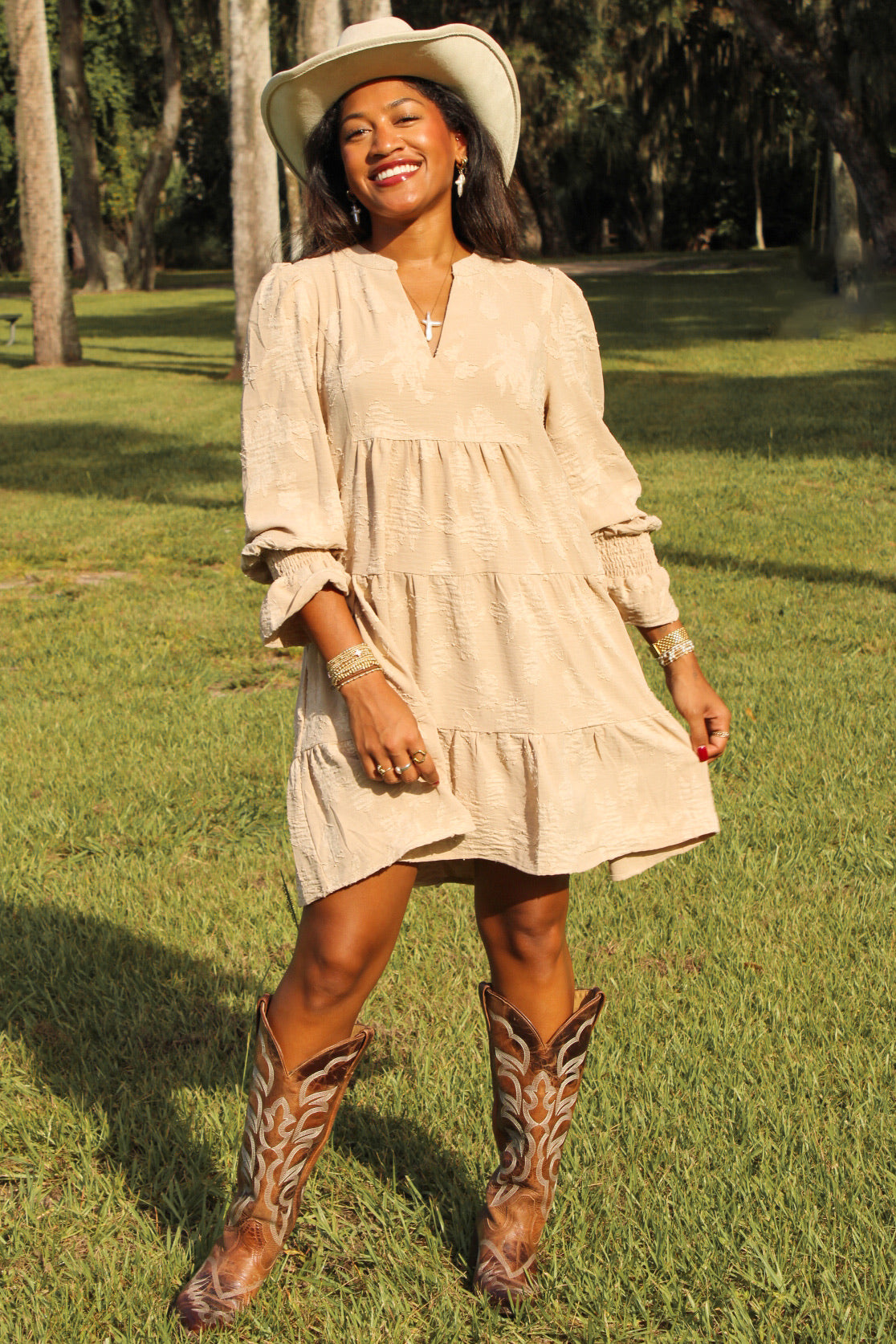 Autumn Story Tiered Babydoll Dress - Taupe