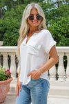 Positive Feelings Split Neck Button Top - Cream
