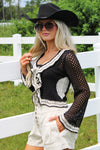 Boho Babe Crochet Tie Top - Black/Cream