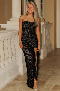 Timeless Elegance Lace Slit Maxi Dress - Black
