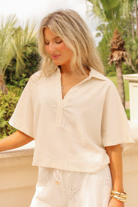 Shoreline Ease Oversized Top - Linen