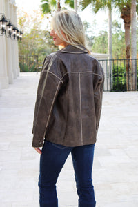 After Hours Collared Zip Up Jacket - Brown