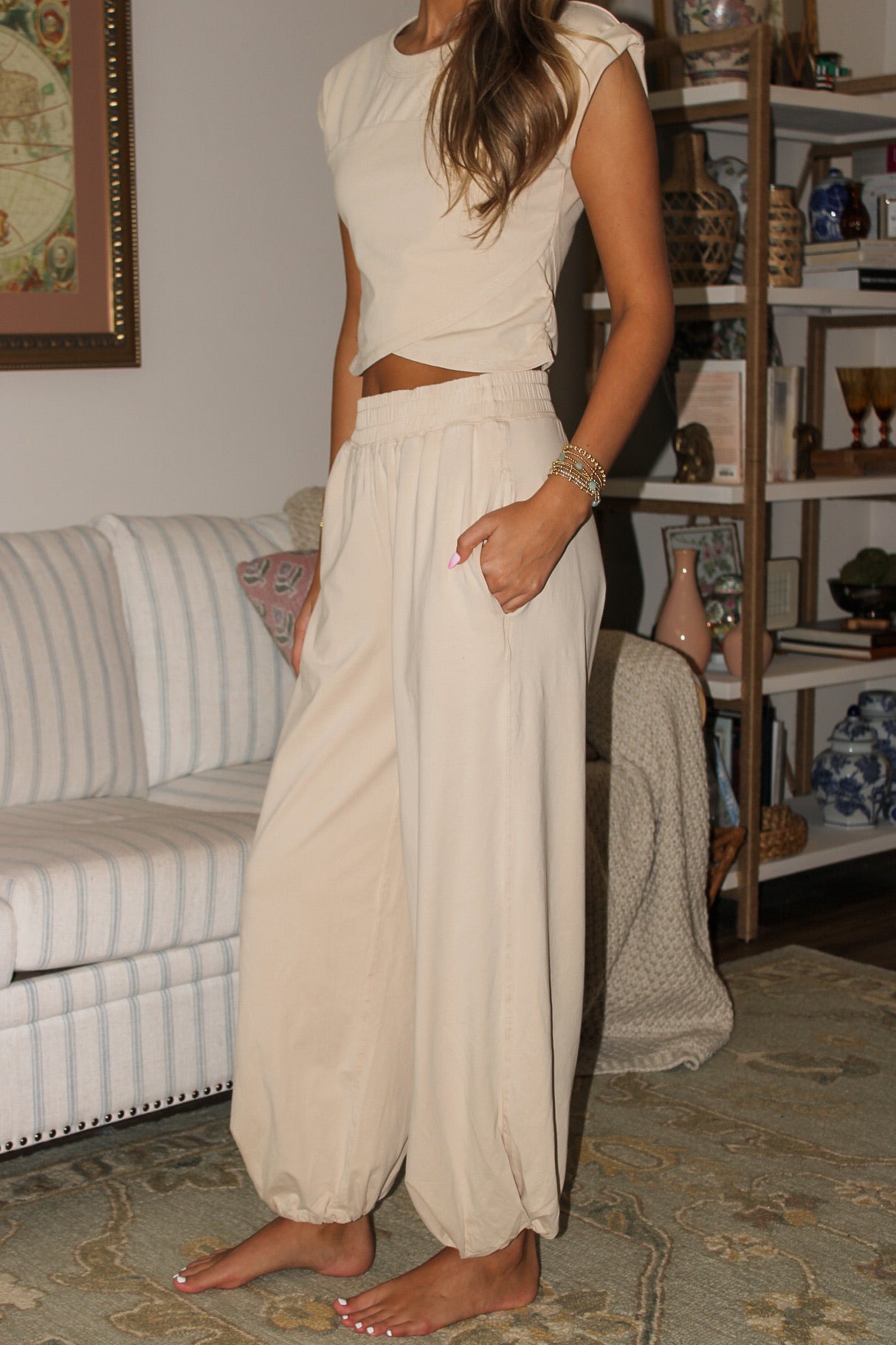 Keepin' It Trendy Jogger Sweatpants - Bone