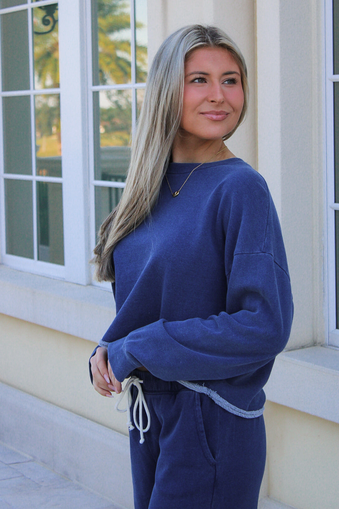 Z Supply: Circuit Knit Denim Sweatshirt - Indigo