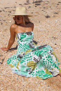Breezy Tropical Days Tie Back Maxi Dress - Green