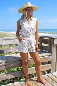 Sandy Shores Sleeveless Romper - Brown Porcelain