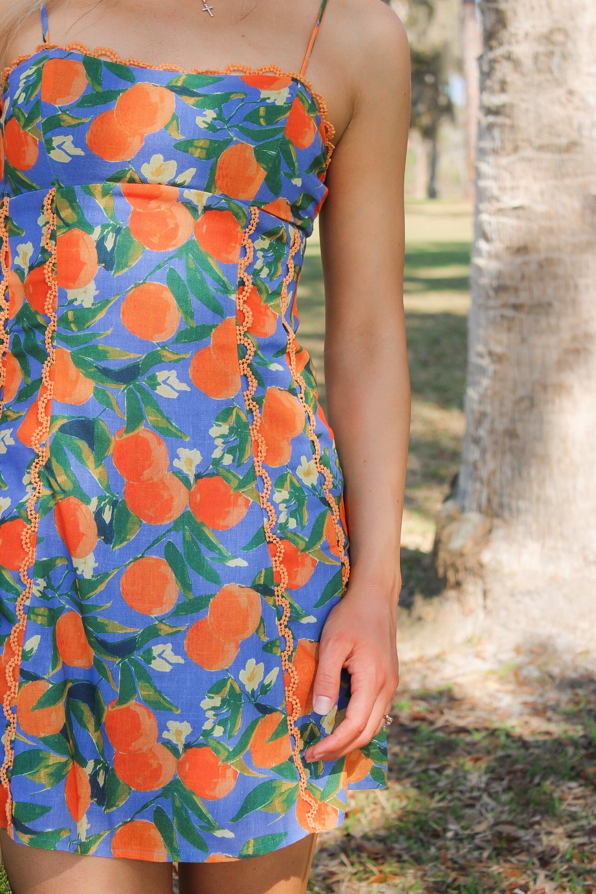 The Capri Citrus Mini Dress - Orange/Blue