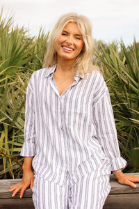 Z Supply: The Perfect Striped Button Up Top - White