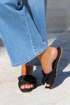 ShuShop: Daisy Ruffled  Slide Sandal - Black