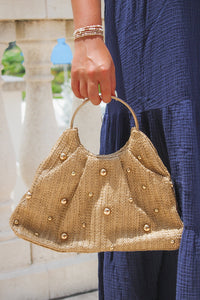 Elegant Summer Days Studded Clutch - Natural