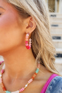 Berry Bliss Beaded Hoop Earrings - Pink Multi
