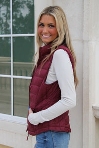 Fall In Love Light Weight Padded Vest - Burgundy