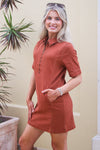 Rustic Charm Zippered Mini Dress - Rust