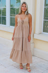 Catching Sunshine Cut Out Tiered Midi Dress - Khaki