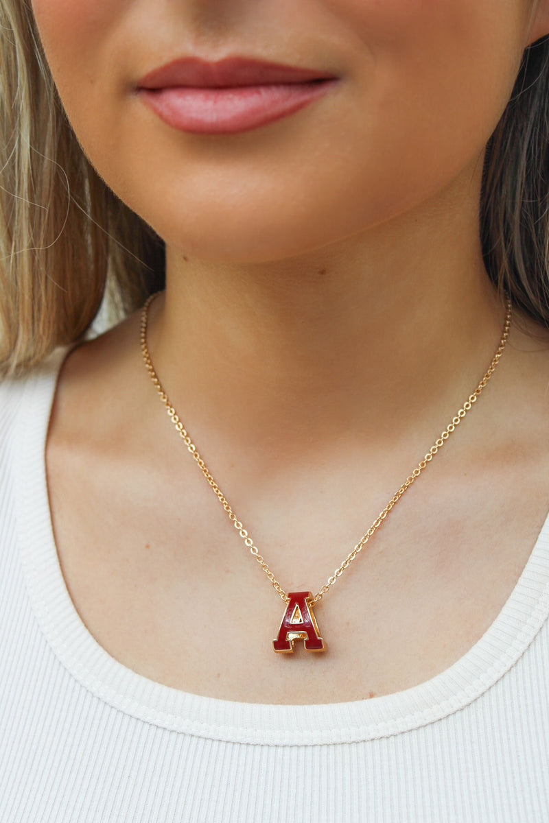 Gameday Letter "A" Necklace - Burgundy