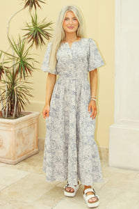 Blue Meadows Puff Sleeve Tiered Maxi Dress - Navy
