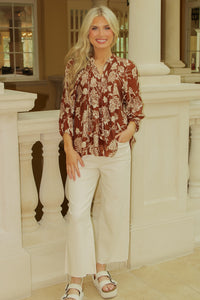 Amber Charm Floral Print Tie Top - Brown