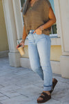 Riley High Rise Ankle Straight Cuffed Jeans - Lt Wash